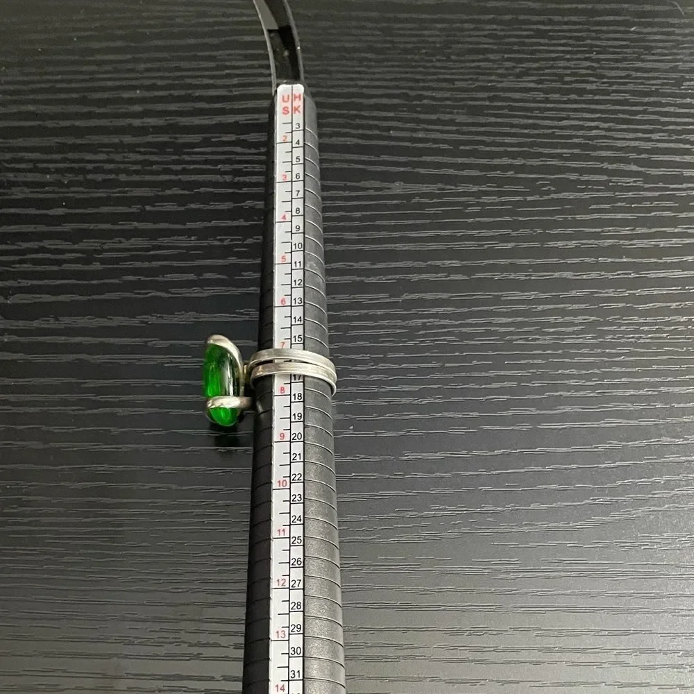 Unique Green Ring with Silver Wire, 7.5